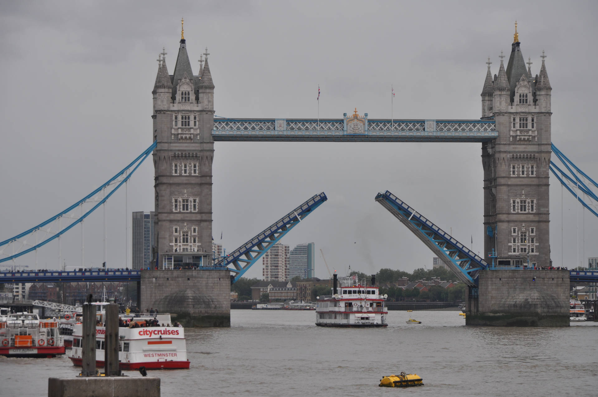Ferry Boat Under Tower Bridge Background