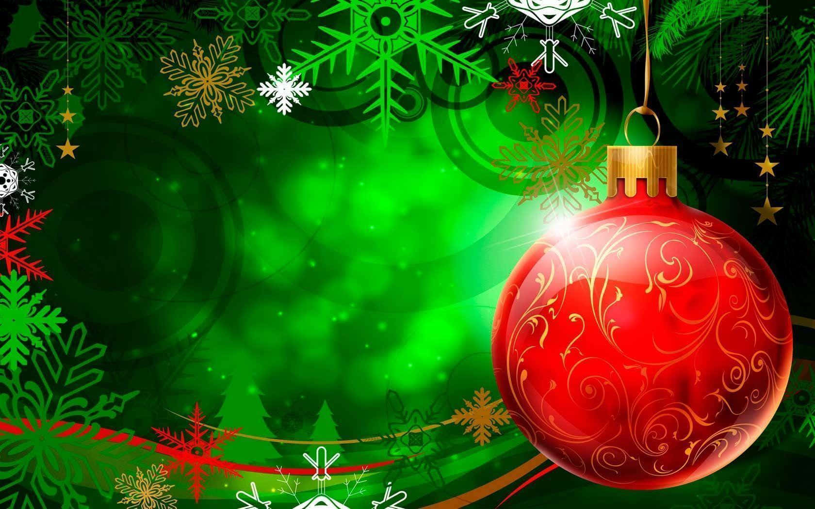 Festive 3d Christmas Tree Lights And Ornaments Background