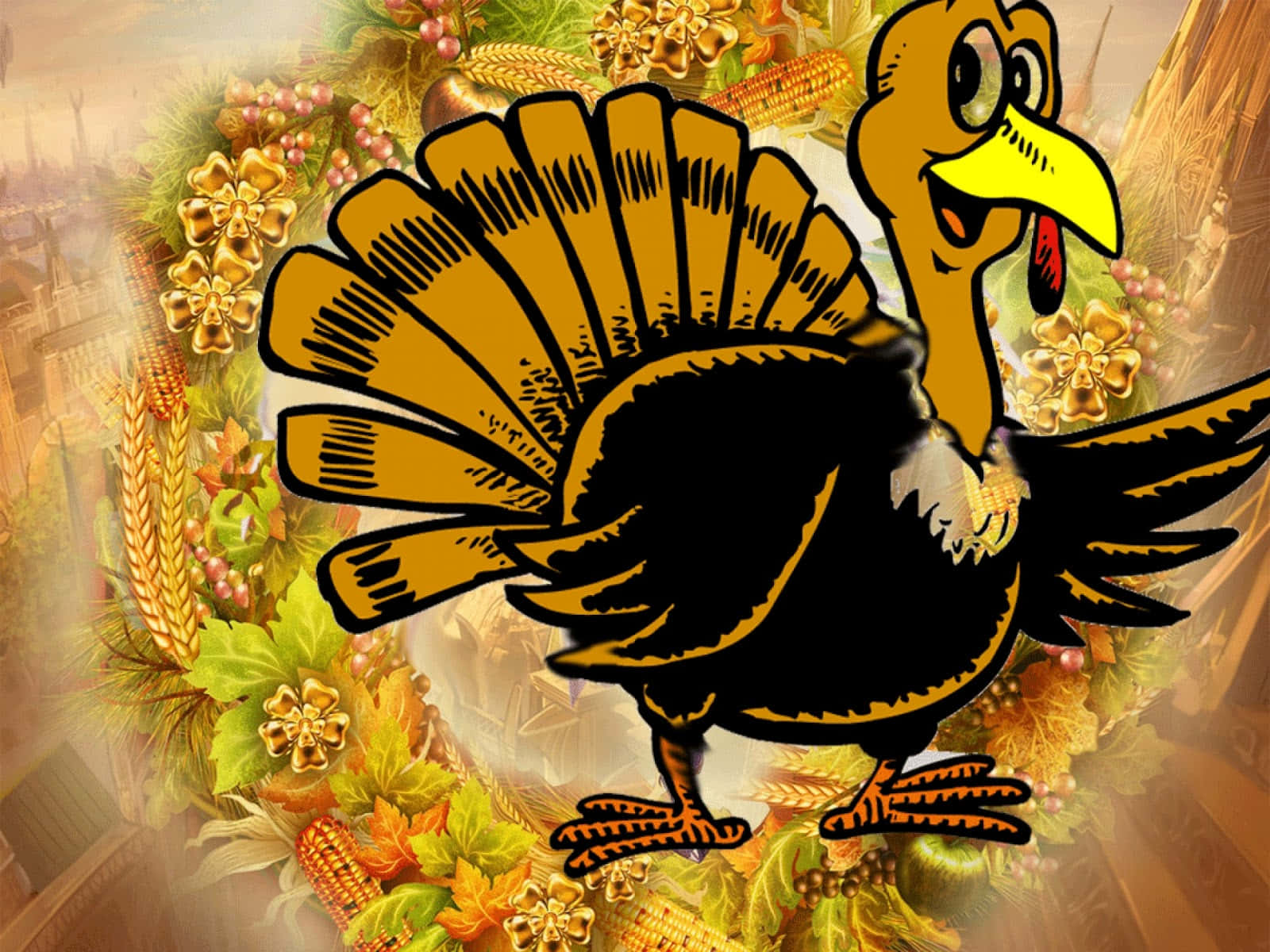 Festive Cartoon Characters Celebrating Thanksgiving Background