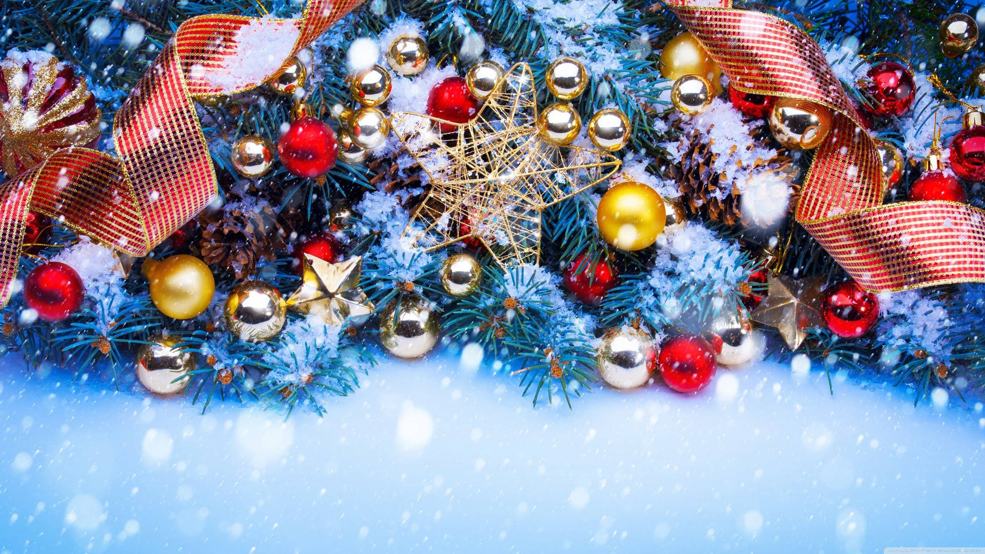 Festive Christmas Balls Decoration With Snow