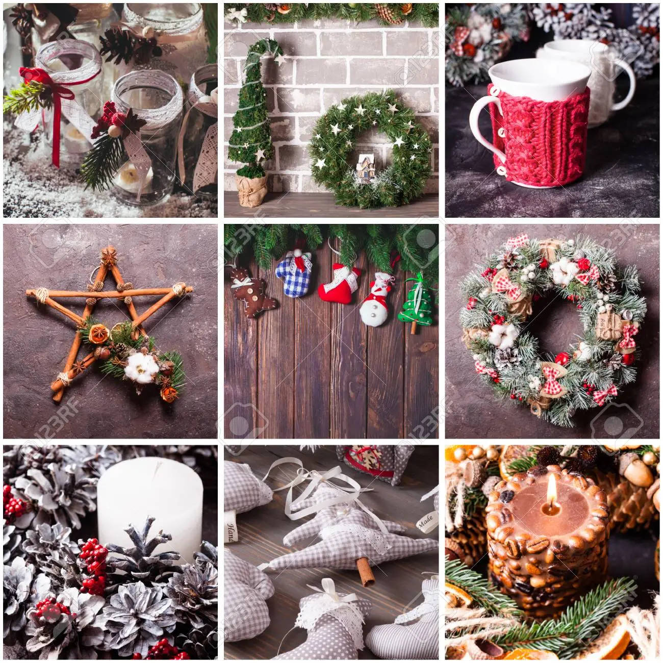 Festive Christmas Collage In Traditional Holiday Colors Background