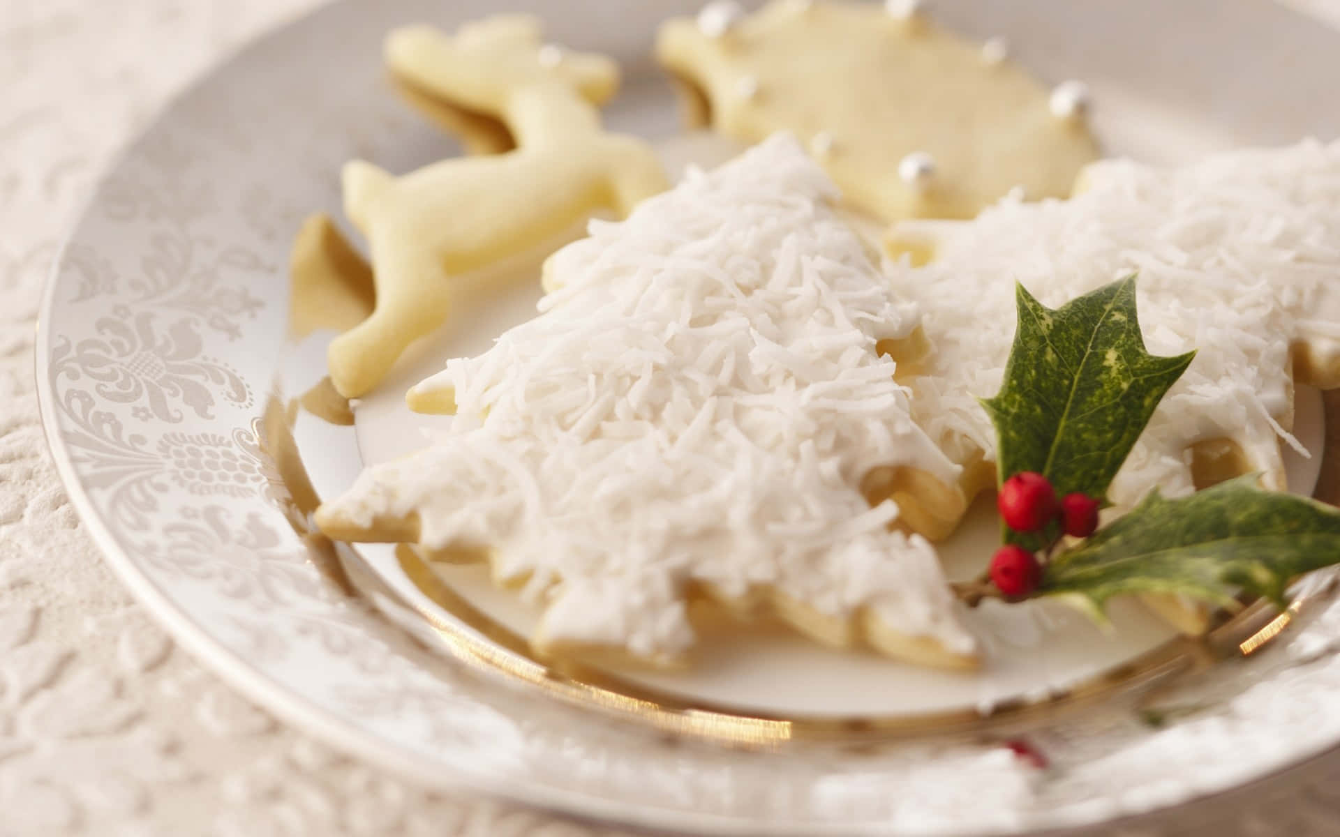Festive Christmas Cookieson Plate Background