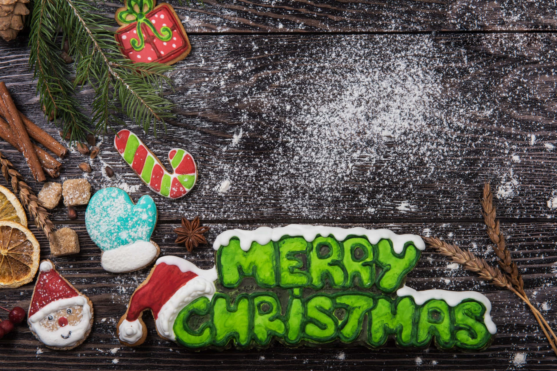 Festive Christmas Cookieson Wooden Background Background