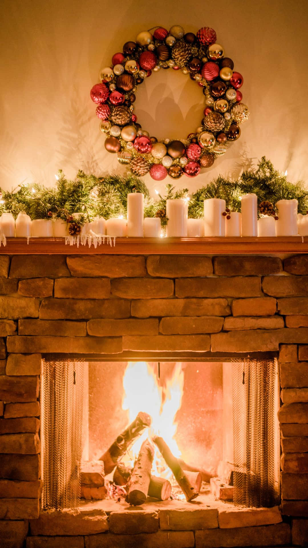 Festive Christmas Fireplace Warmth Background