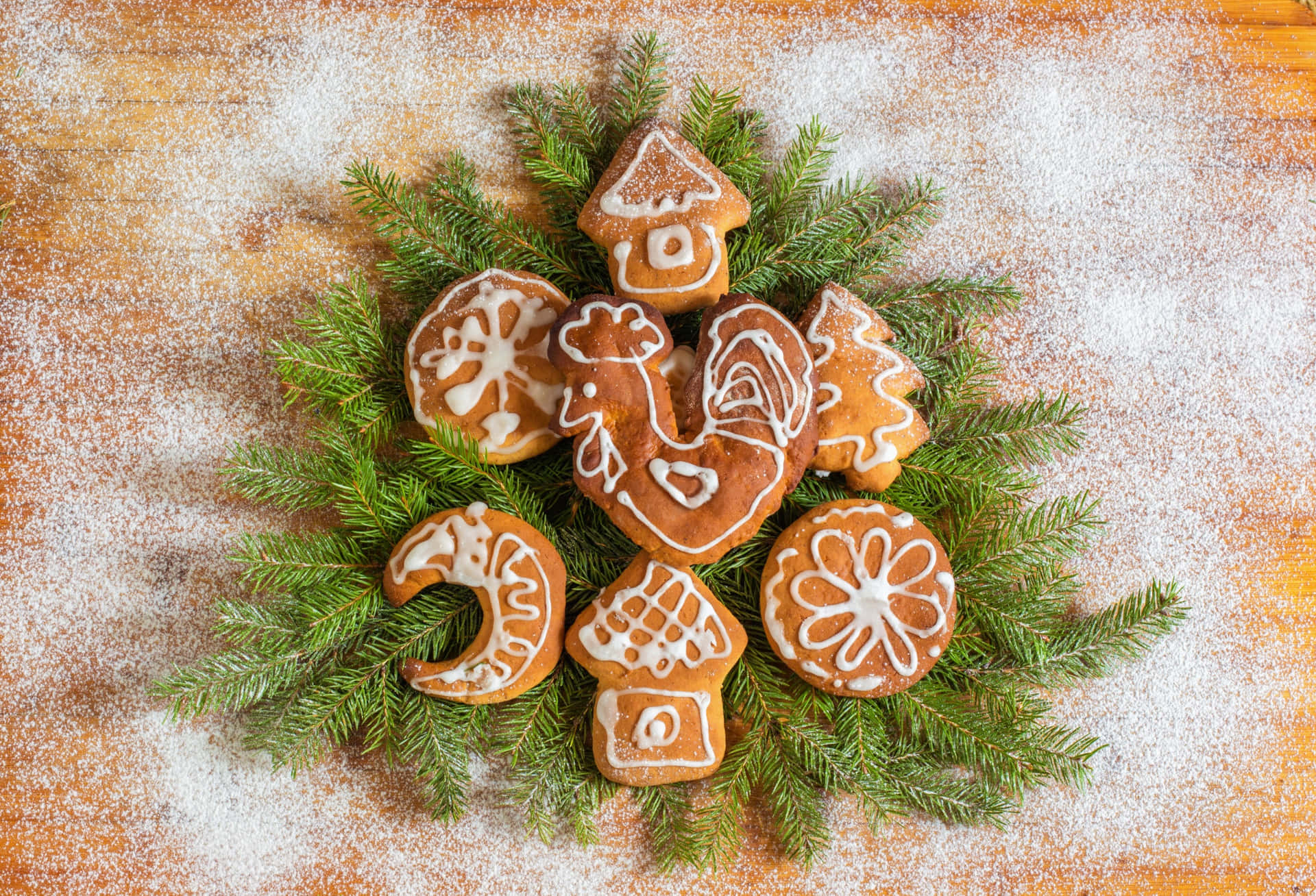 Festive Christmas Gingerbread Cookies Background
