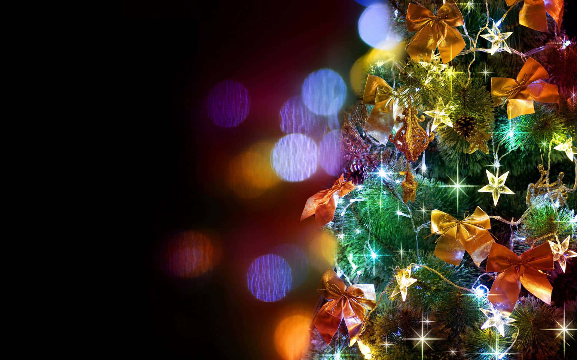 Festive Christmas Tree Lights Desktop Wallpaper Background