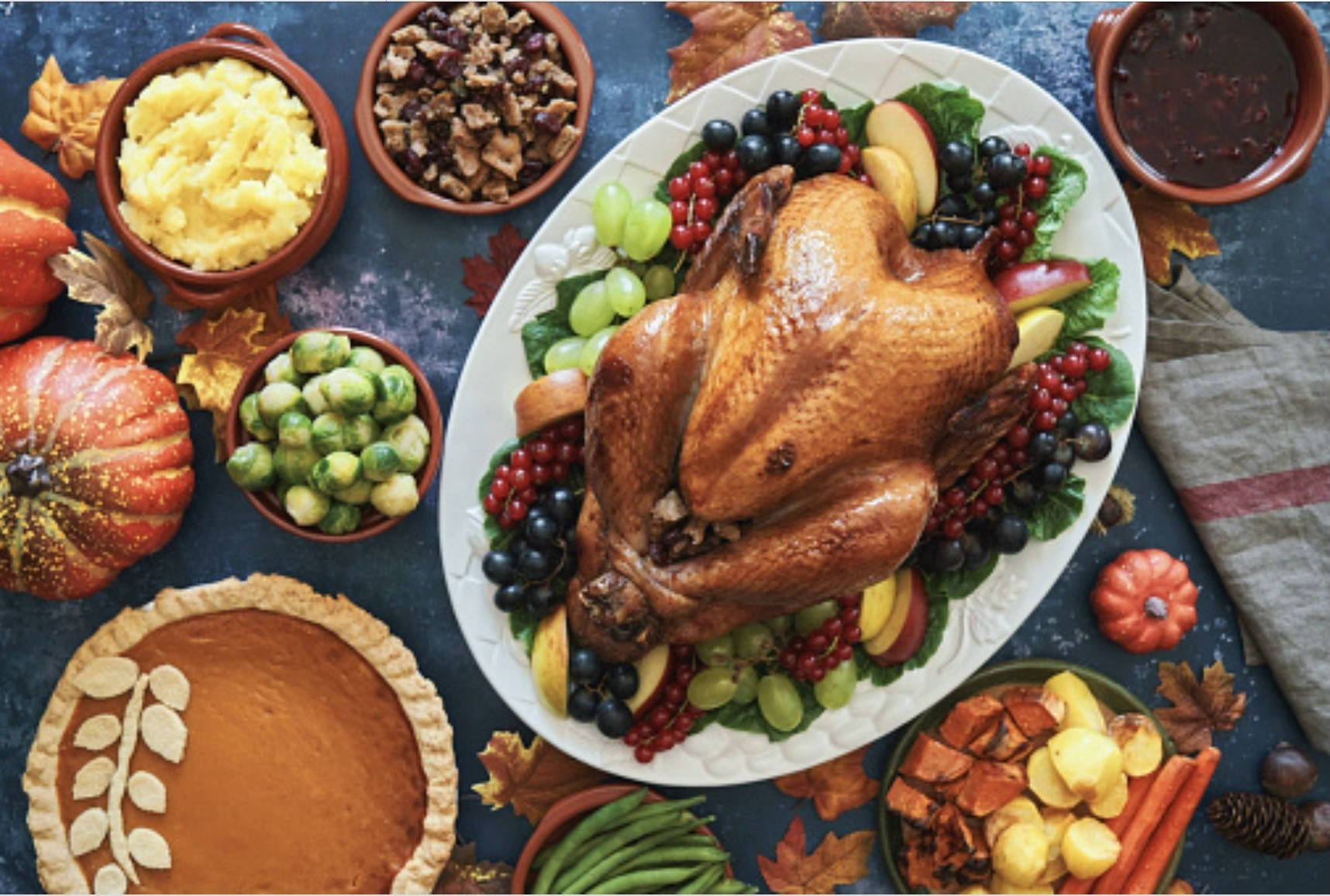 Festive Dinner With A Roasted Turkey Background