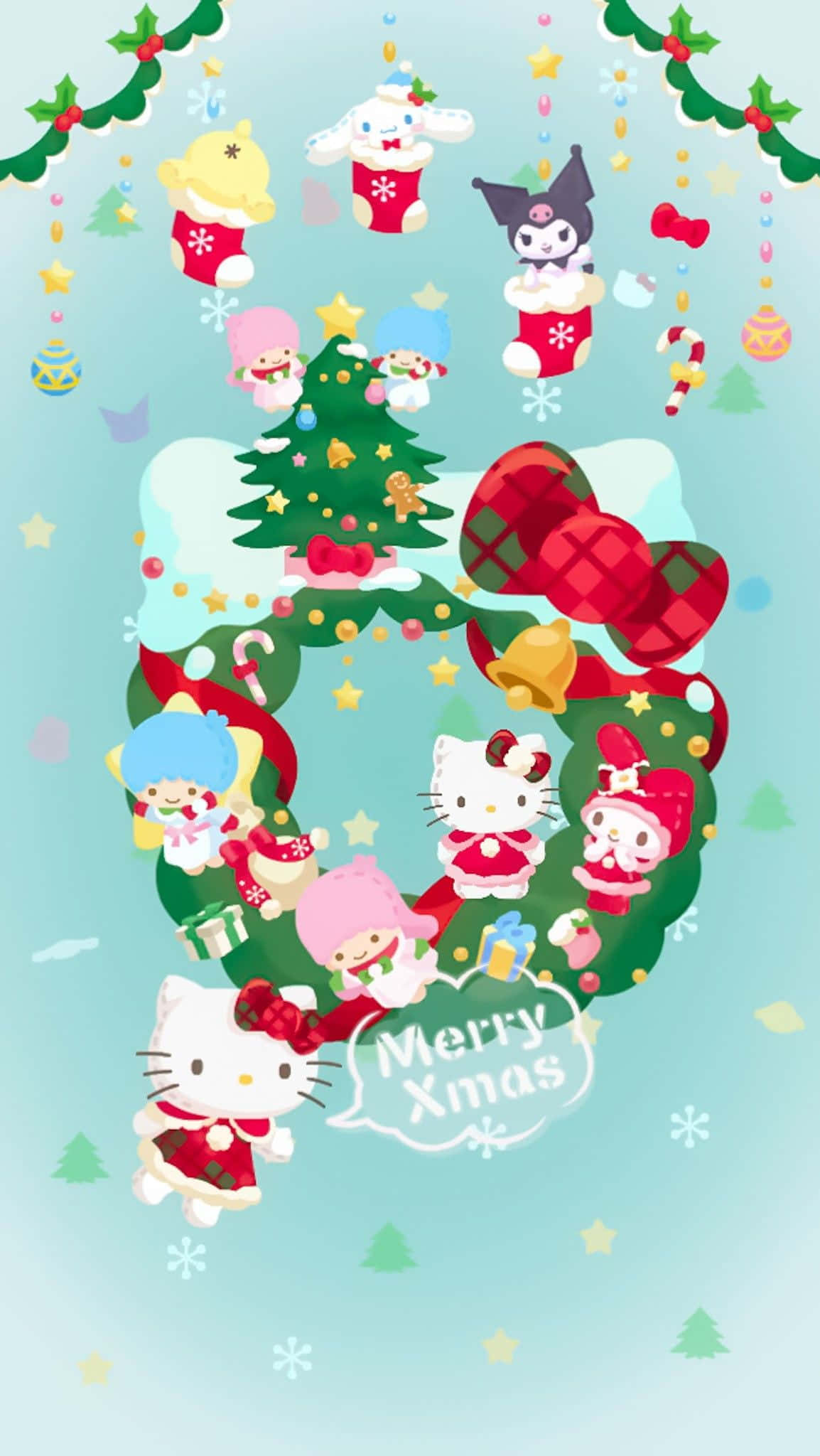 Festive Hello Kitty Celebrating Christmas Background