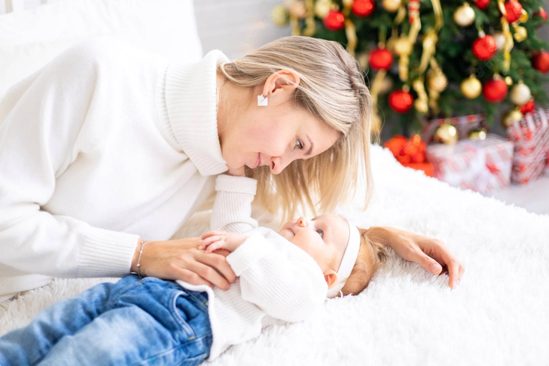 Festive Mother And Baby