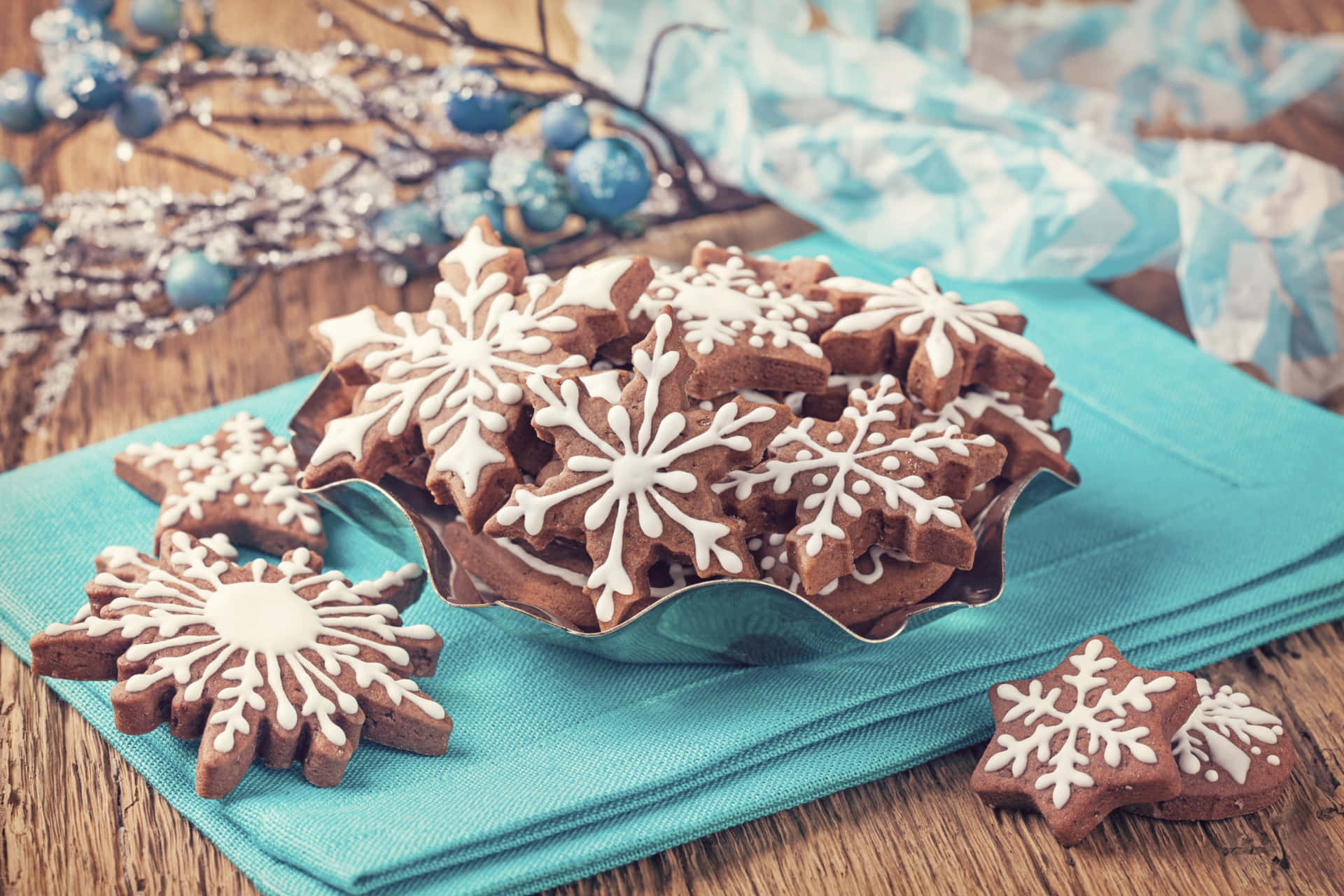 Festive Snowflake Gingerbread Cookies Background