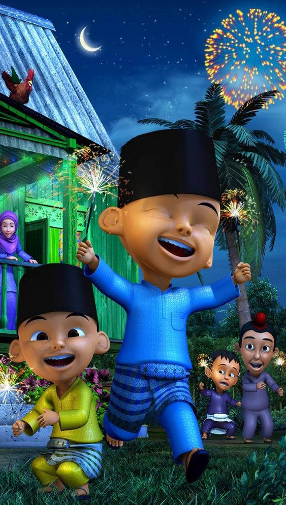 Festive Upin Ipin Holiday Celebration Background