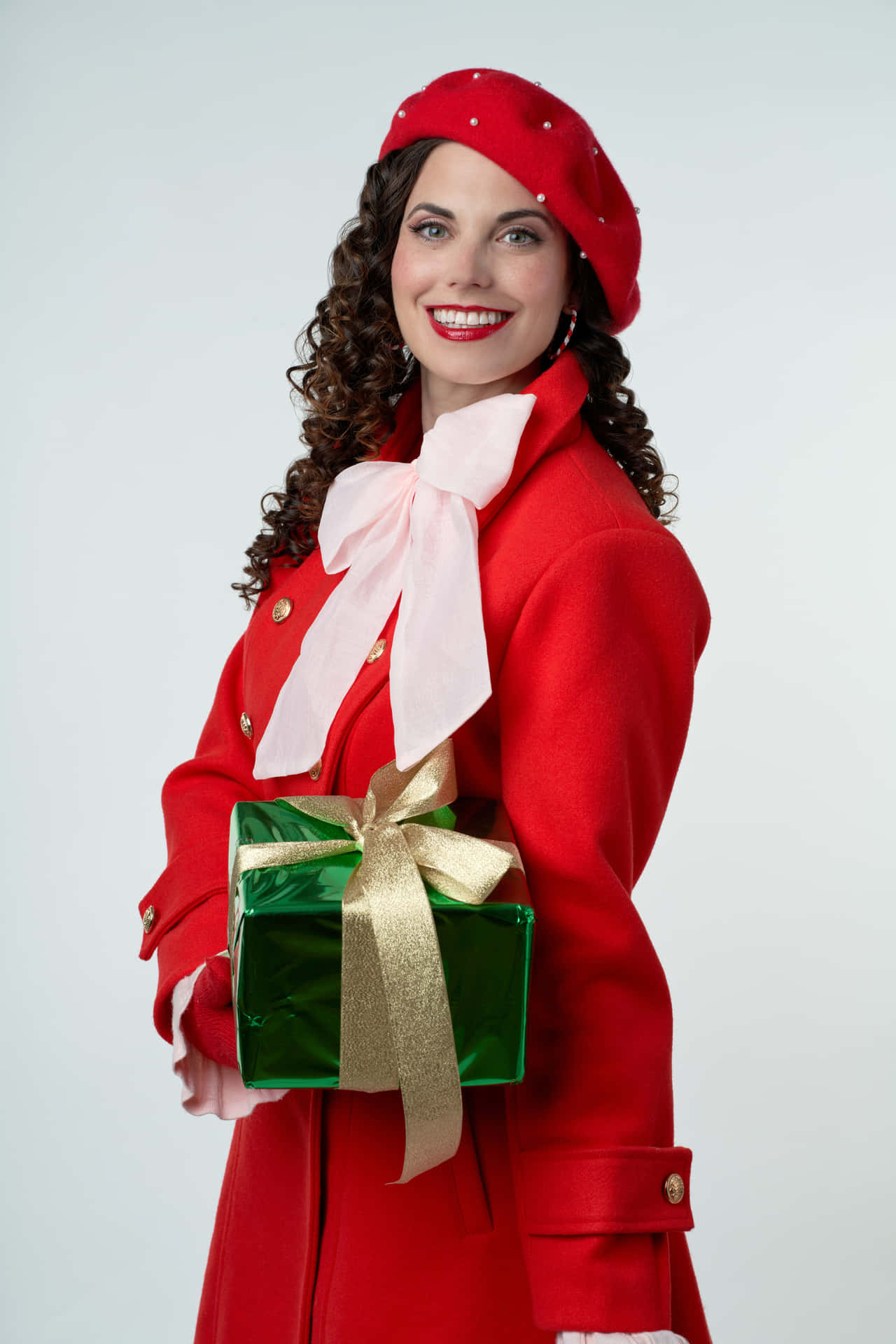 Festive Woman Holding Gift Background