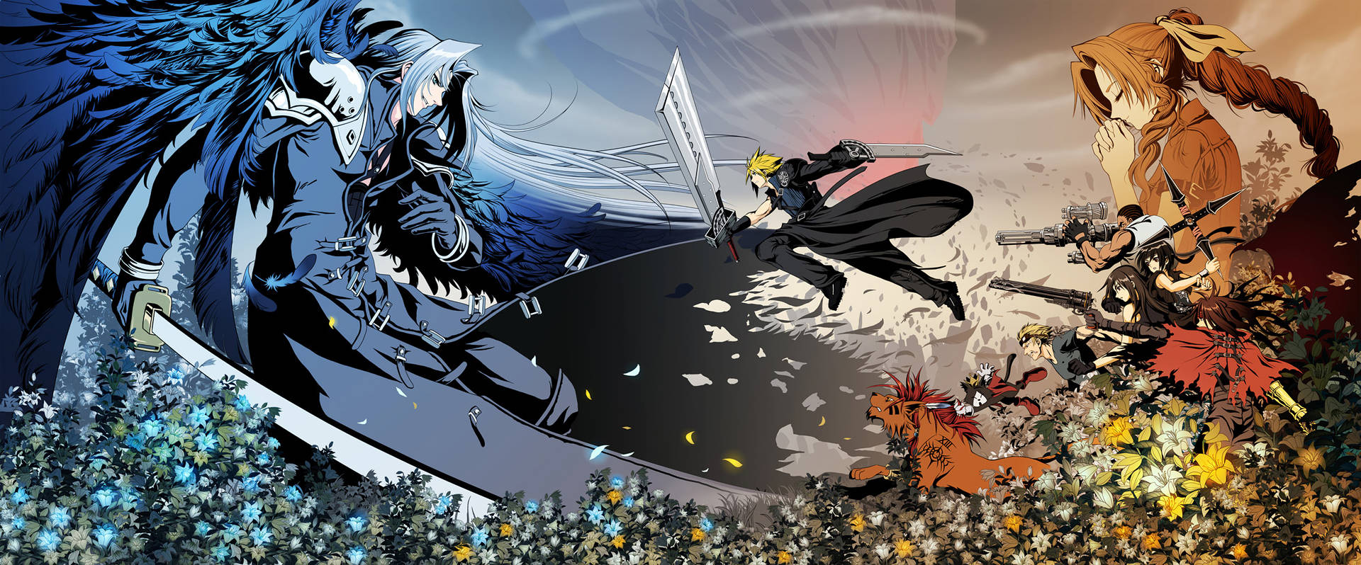 Ff7 Protagonists Versus Sephiroth Background