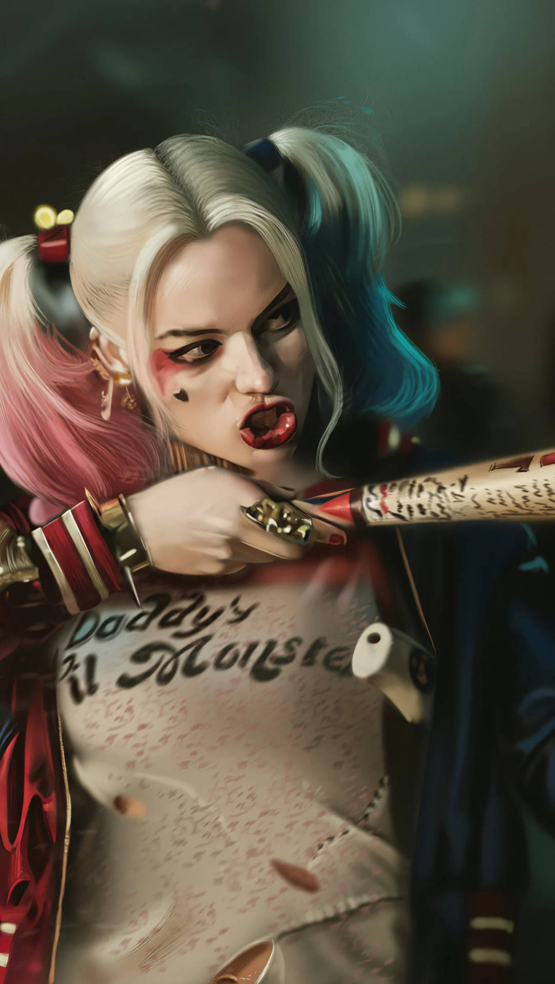 Fierce Art Of Harley Quinn On Phone Screen Background
