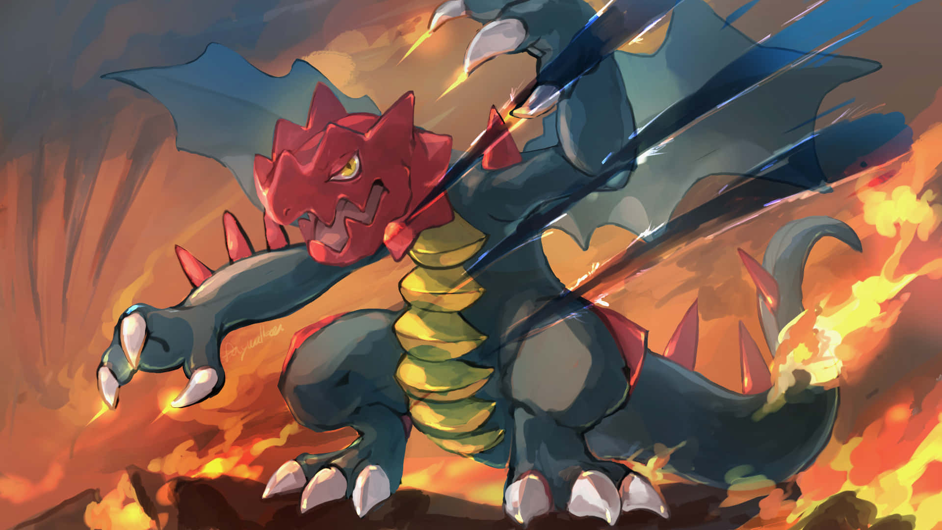 Fierce Druddigon Dragon Pokemon Art Background