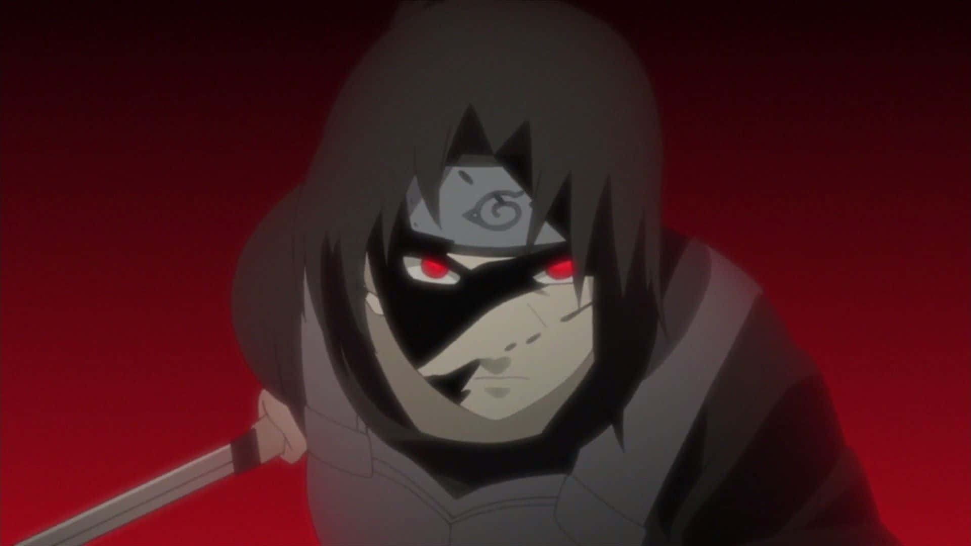 Fierce Expression Of Itachi Aesthetic Holding Sword In Black And Red Faded Backhround Background