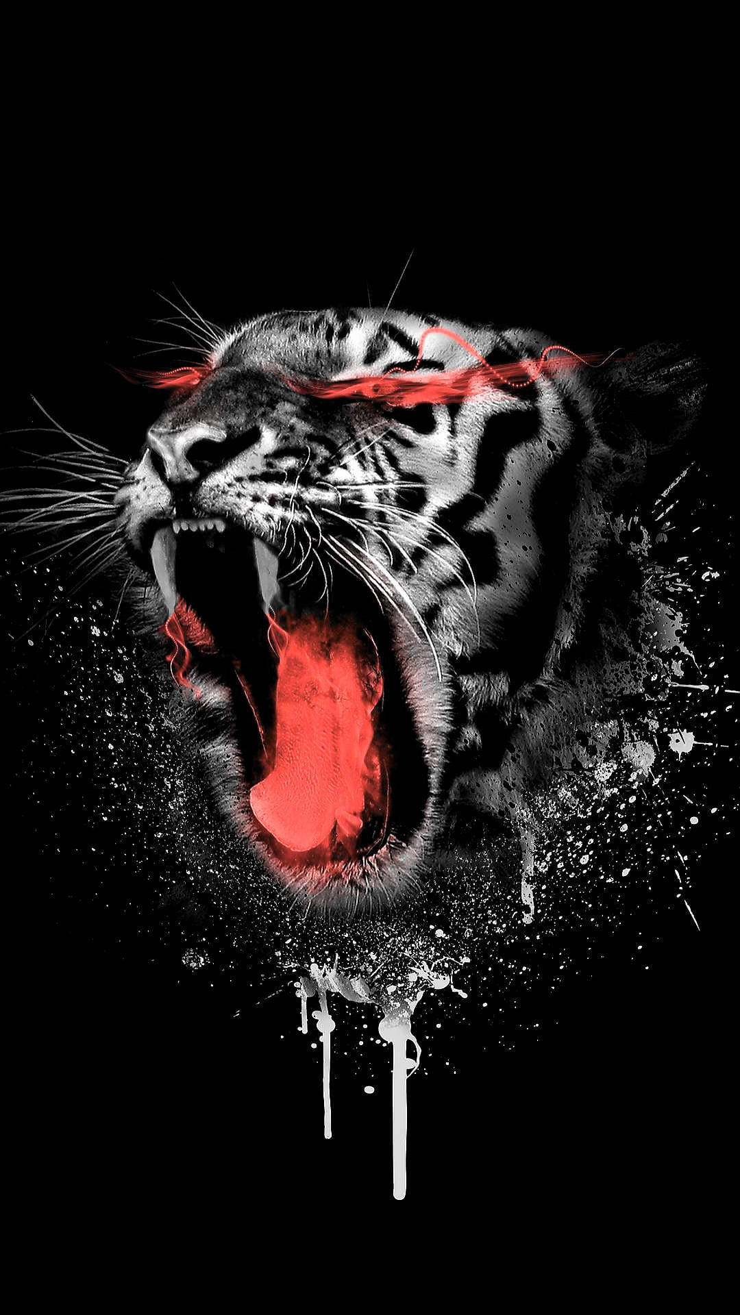 Fierce Glory - Neon Red Angry Tiger Background