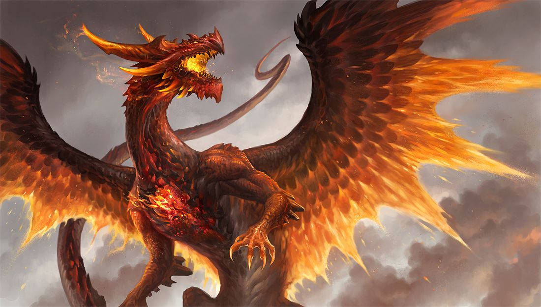 Fierce Mighty Dragon With Fire Wings Background