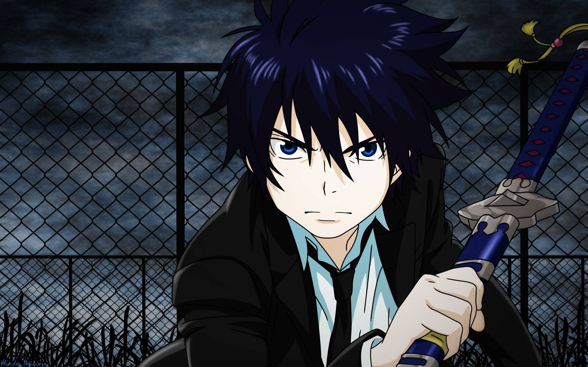 Fierce Rin In Blue Exorcist Background