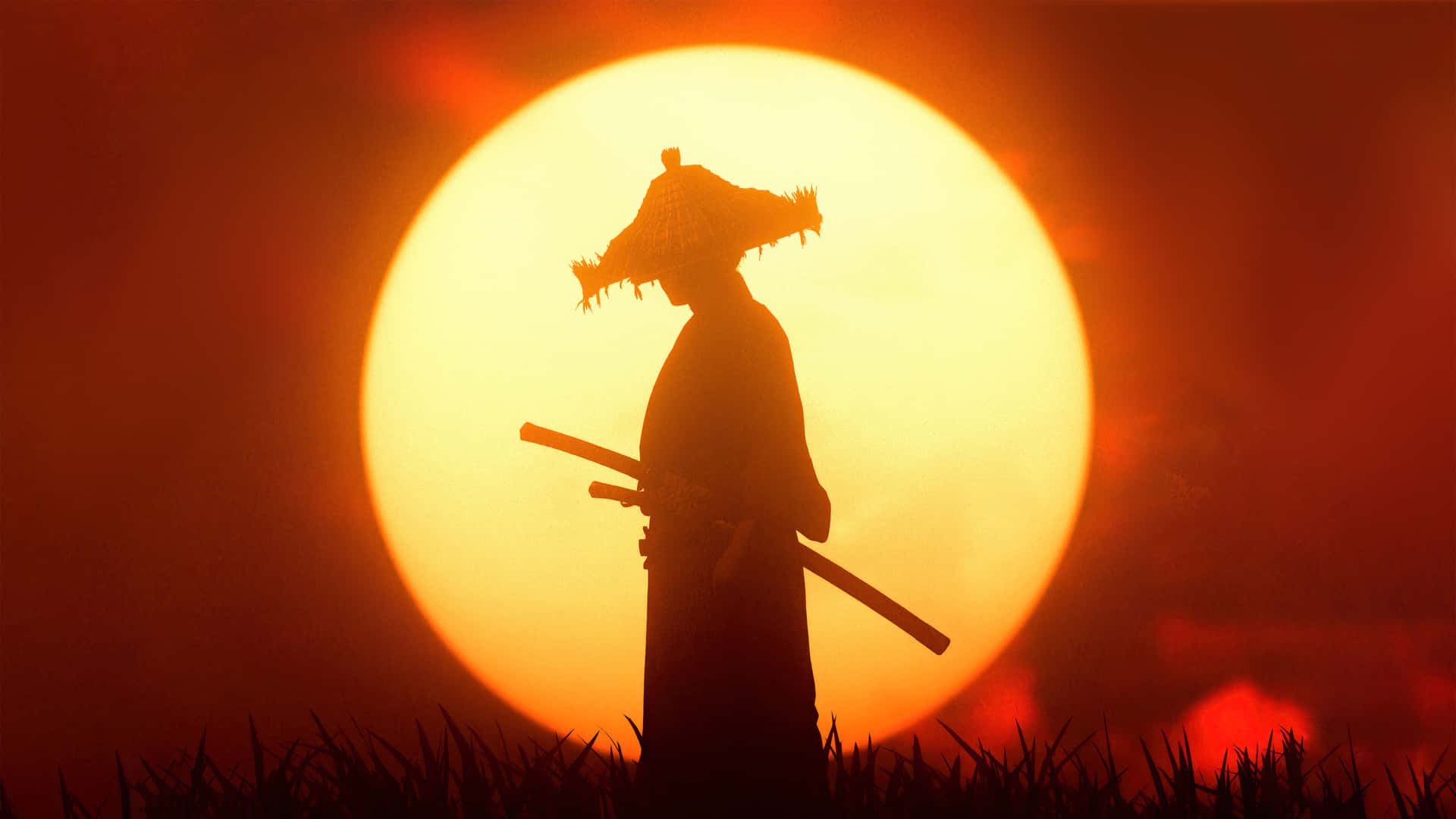 Fierce Samurai Warrior In Action Background