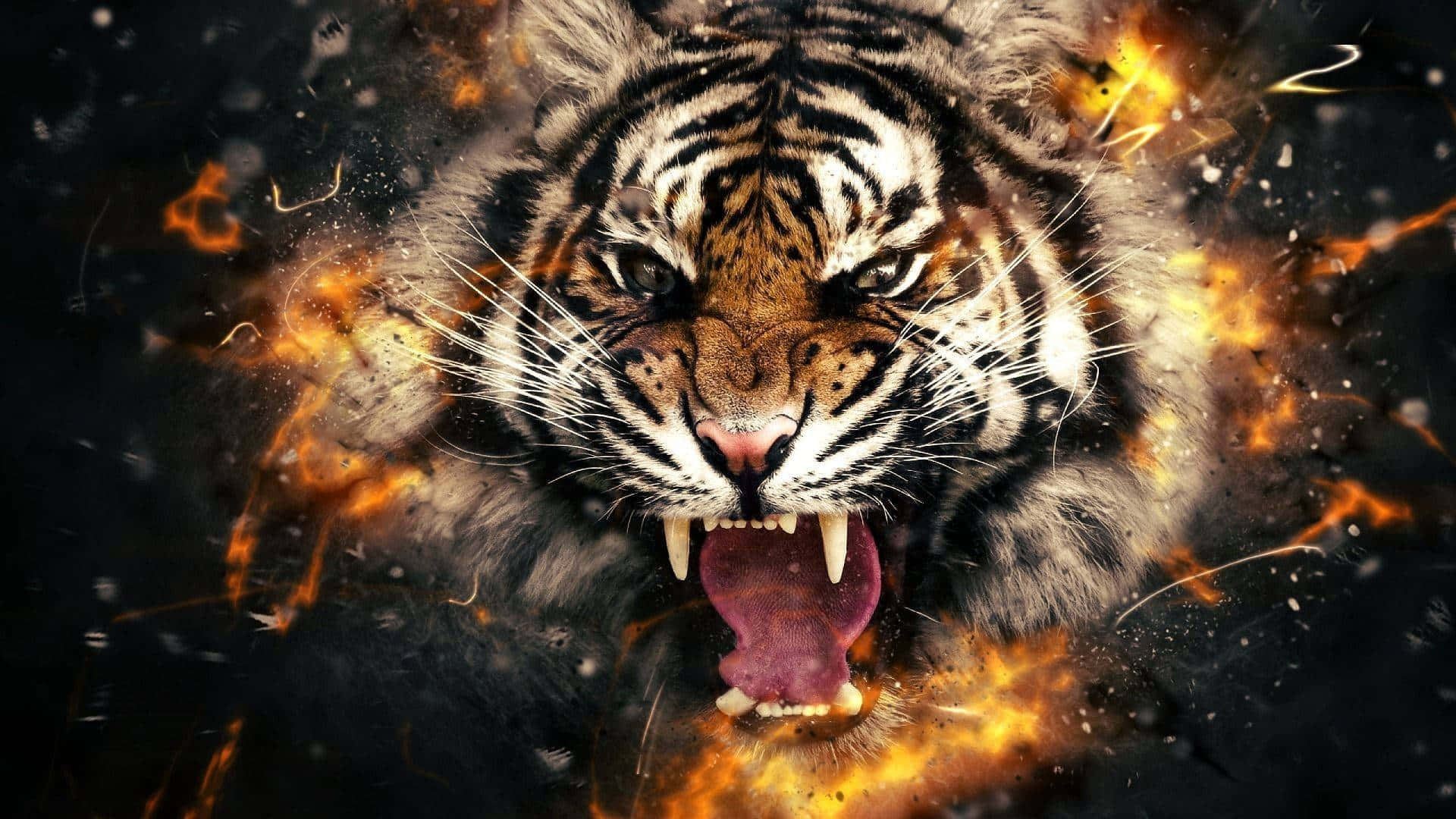 Fierce_ Tiger_ Amidst_ Flames Background