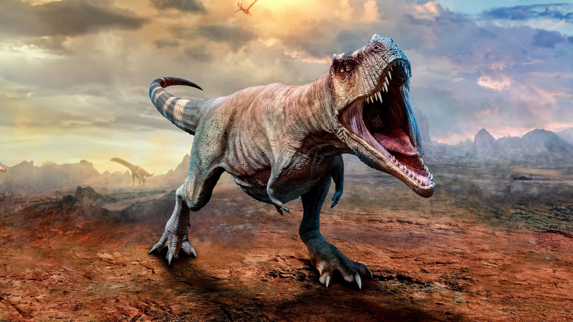 Fierce_ Tyrannosaurus_ Rex_ In_ Landscape Background
