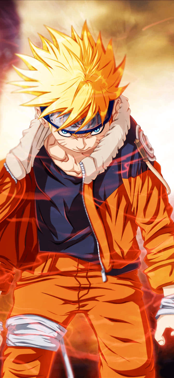 Fierce Uzumaki Naruto In Action - Orange Anime Scene Background