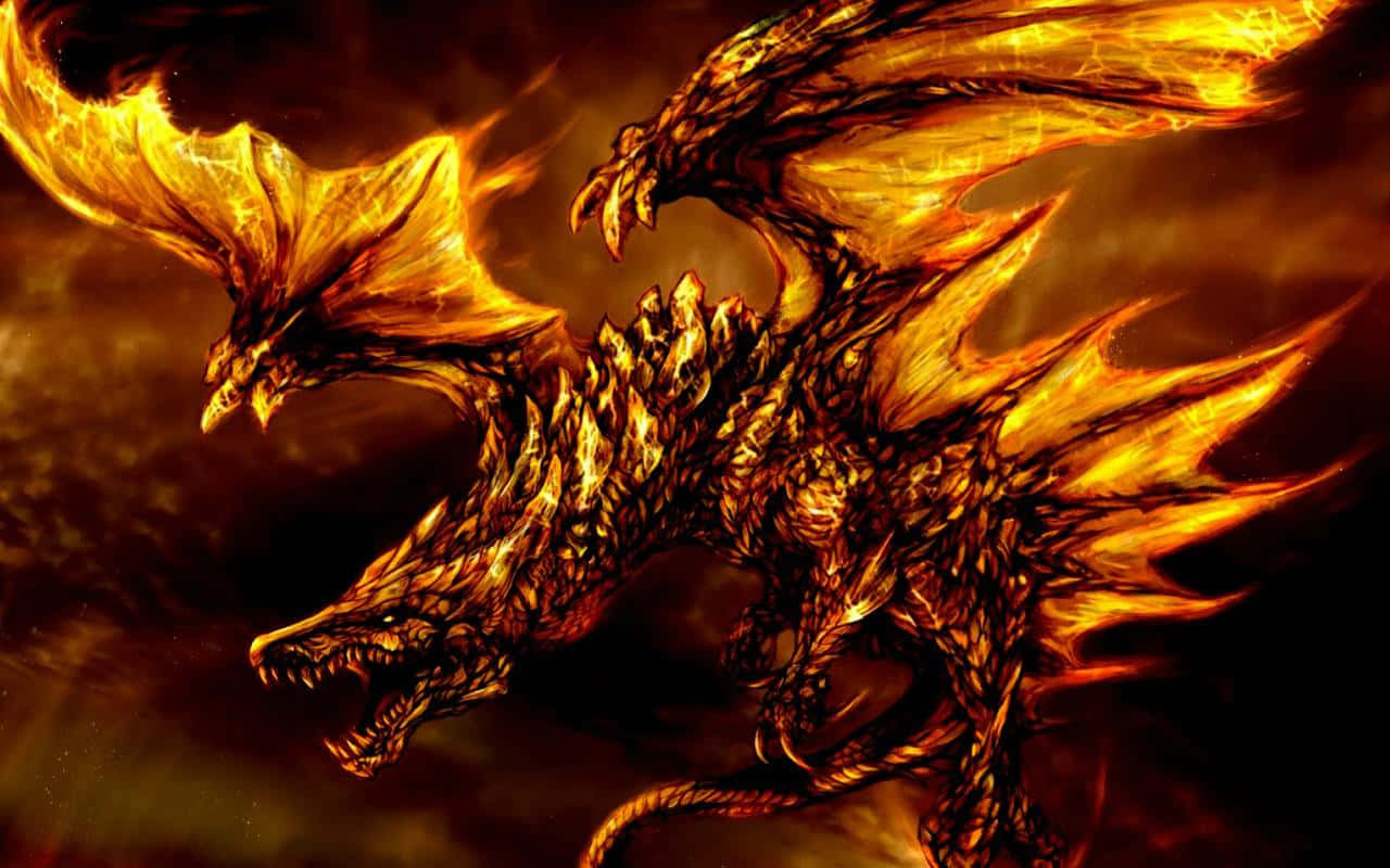 Fiery And Golden Scary Dragon
