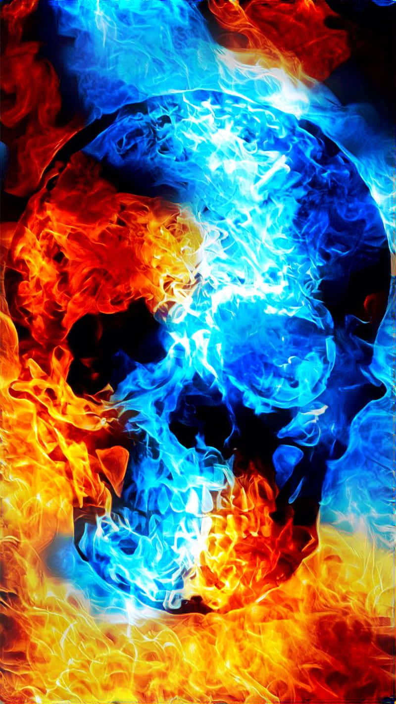 Fiery Blue And Red Flames Dance Together