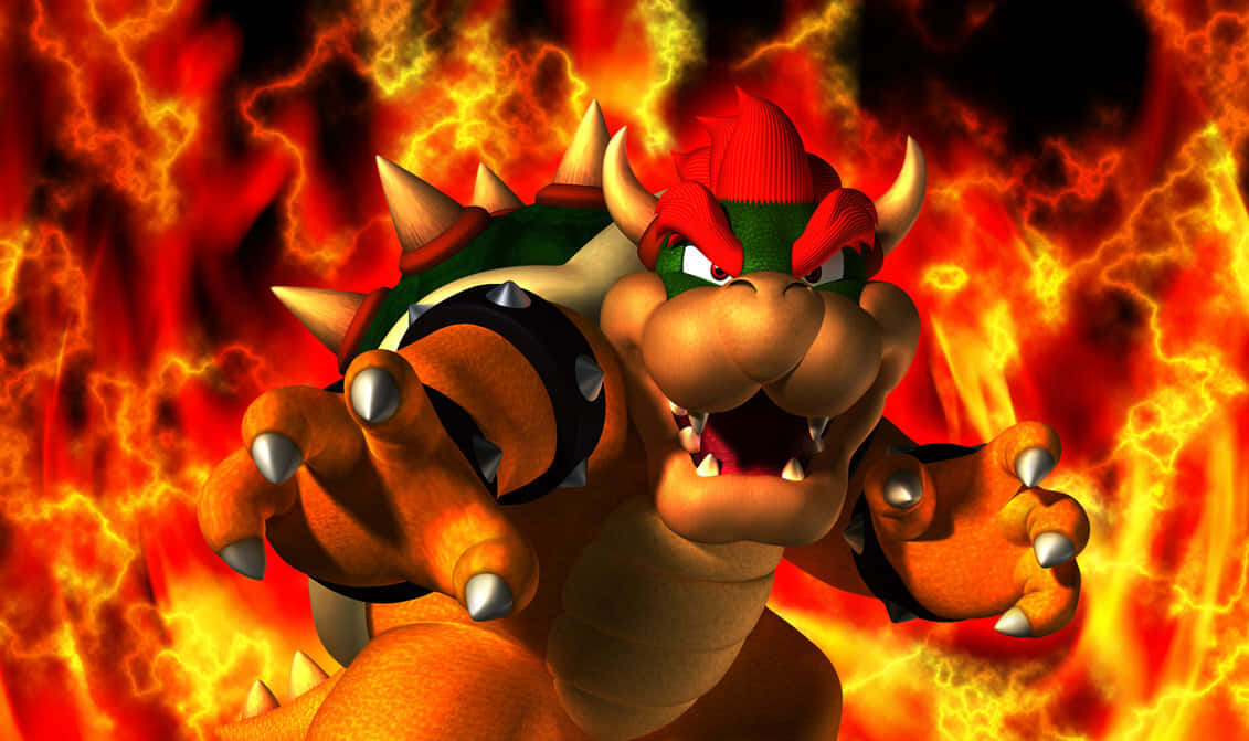 Fiery Bowser In Intense Battle Background