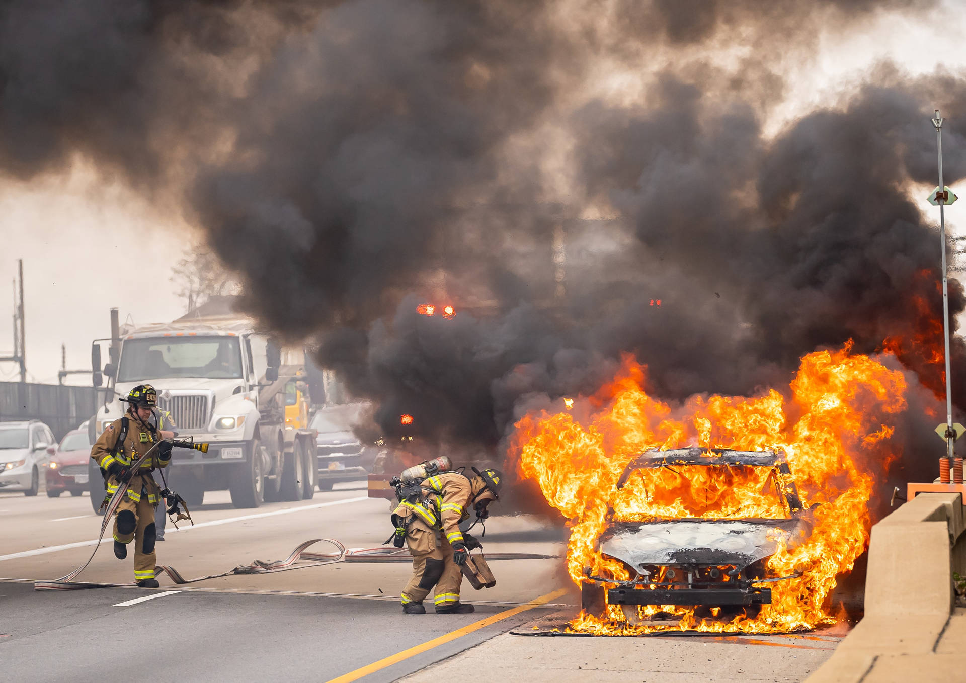 Fiery Car Accident Background