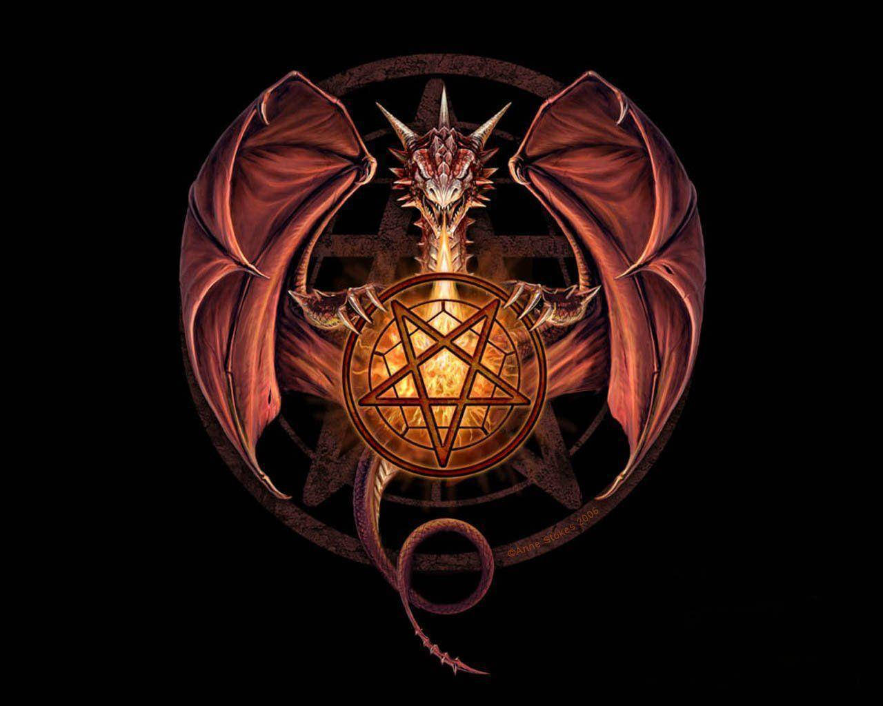 Fiery Dragon Pentagram Background