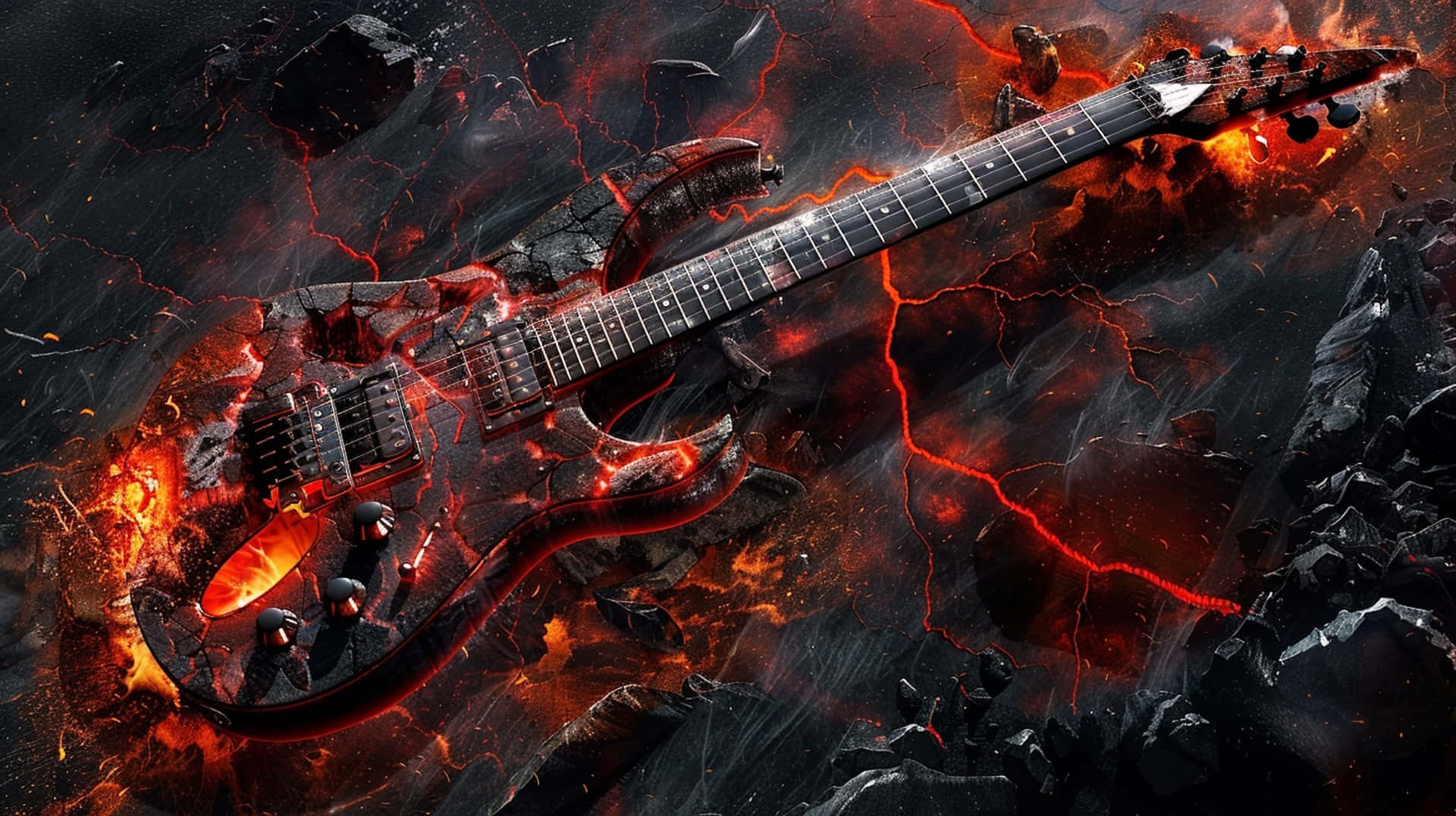 Fiery Electric Guitaron Lava Background