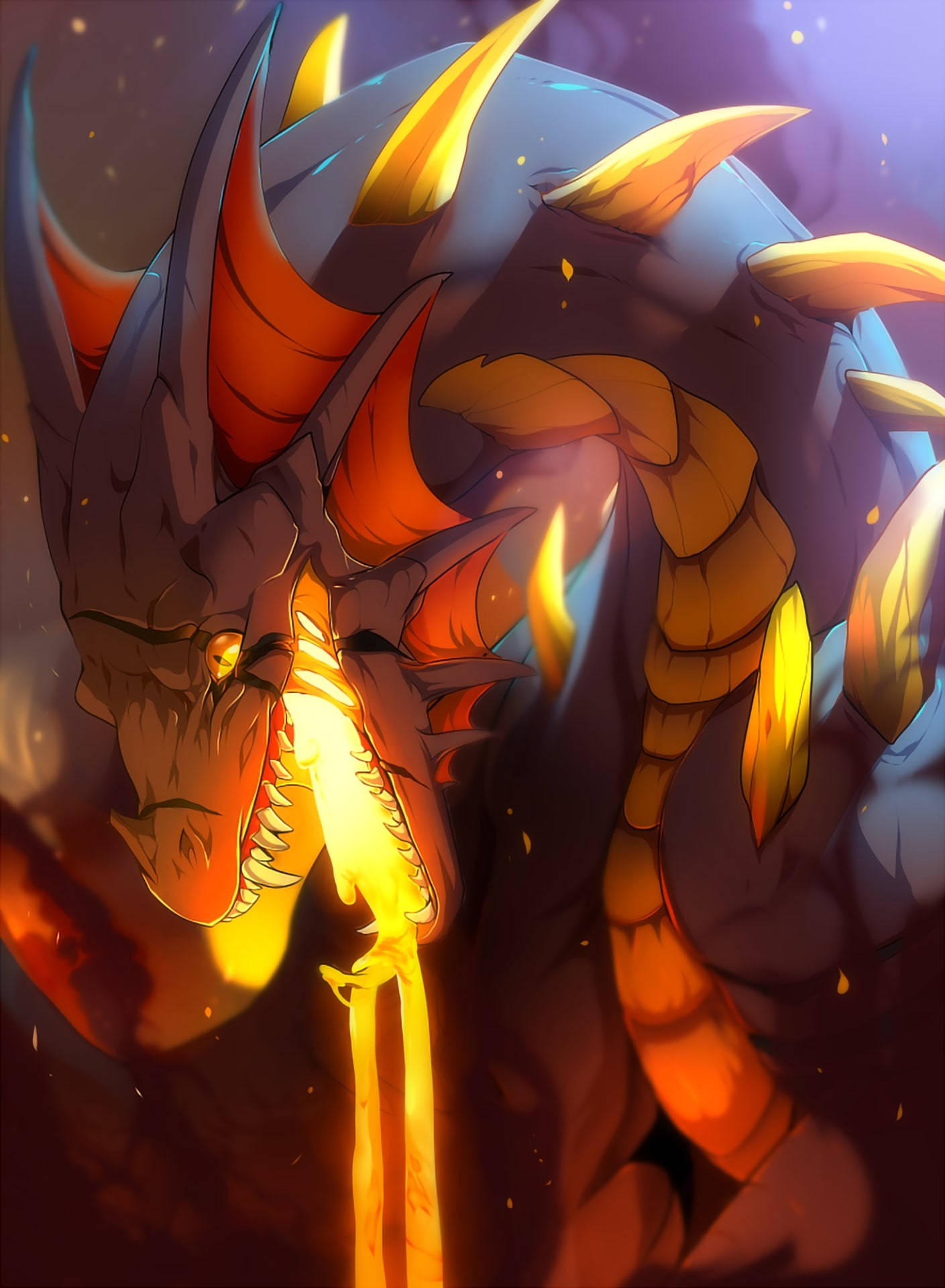 Fiery Elegance: Anime Lava Dragon Fierce Display Background