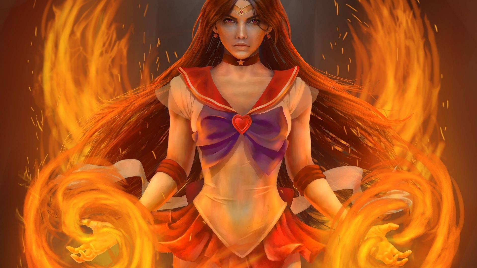 Fiery Girl In Mars Costume Background