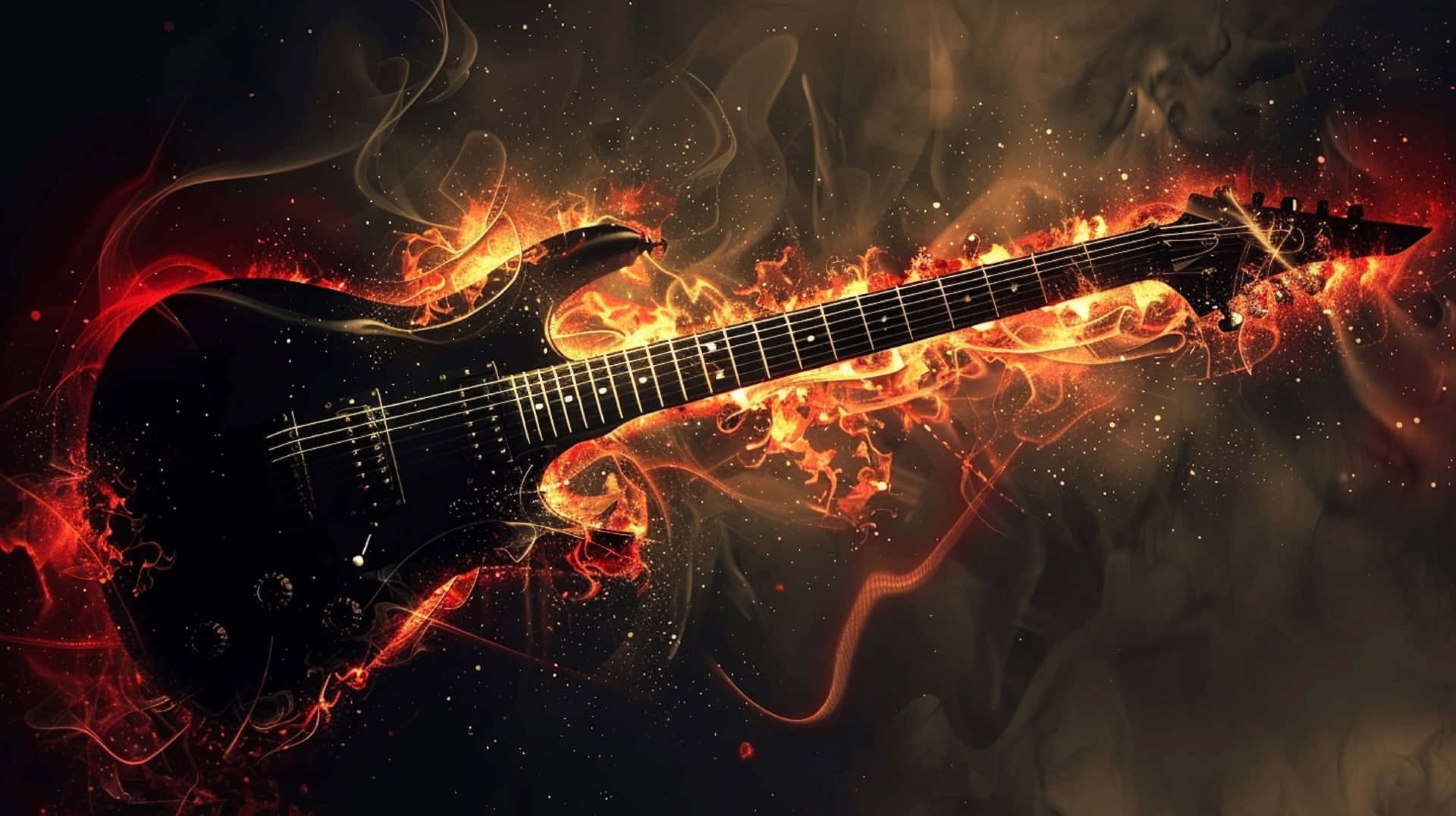 Fiery Guitar Abstract Art