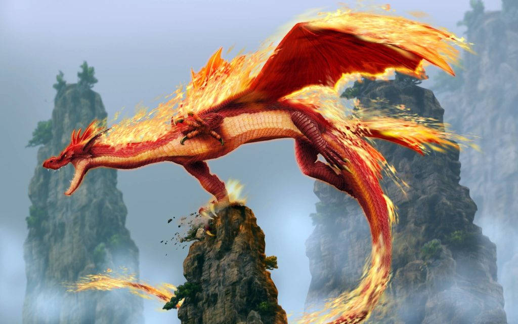 Fiery Hd Dragon Flying Background