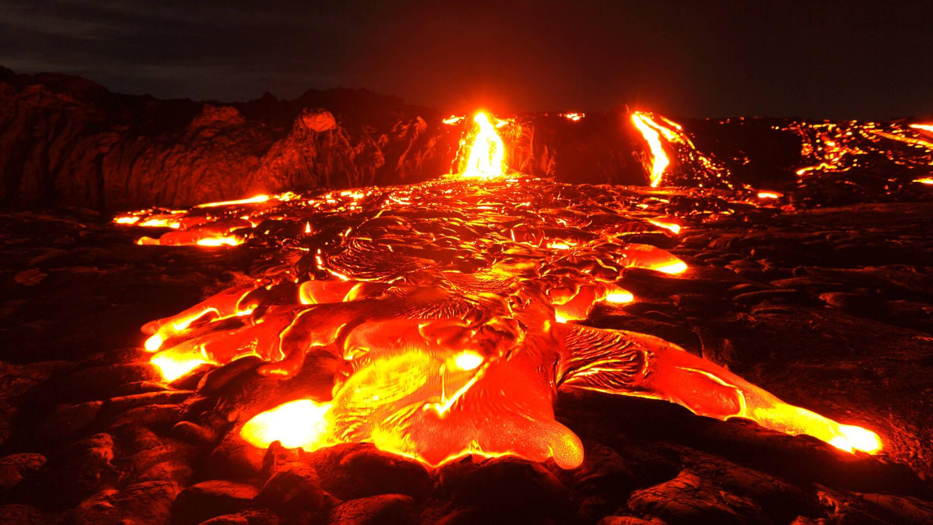 Fiery Kilauea Volcano Hot Lava Flowing