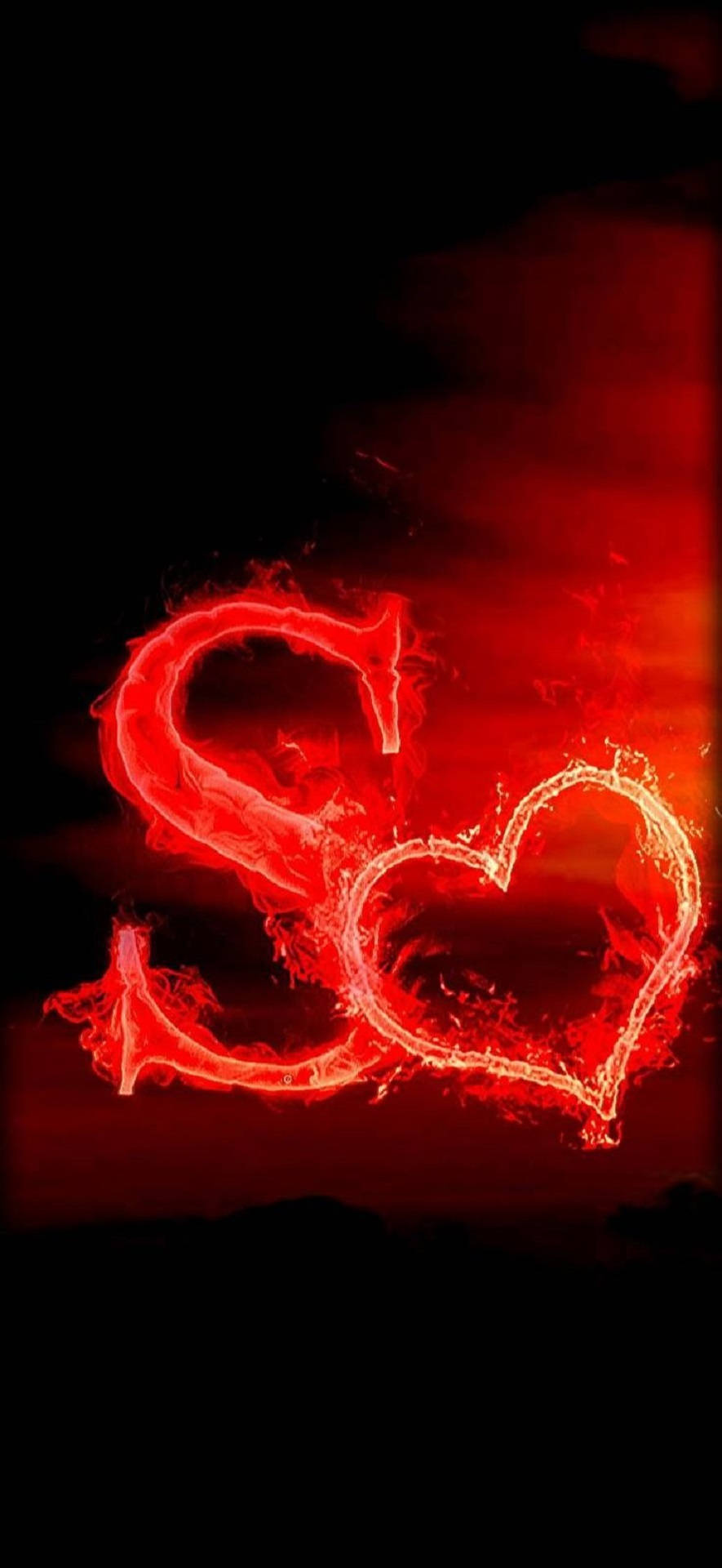 Fiery Letter S And Heart Background