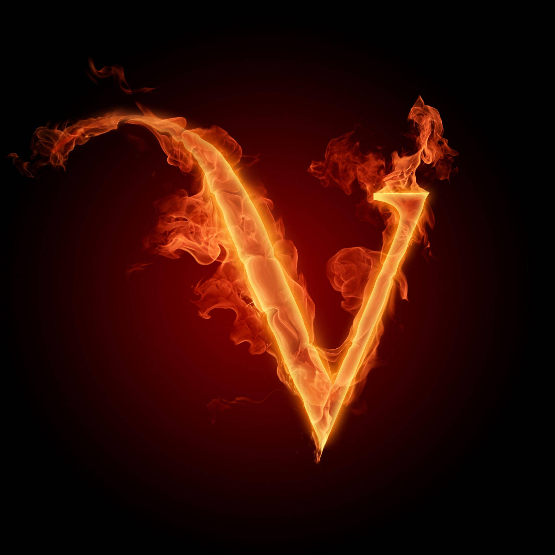 Fiery Letter V Background