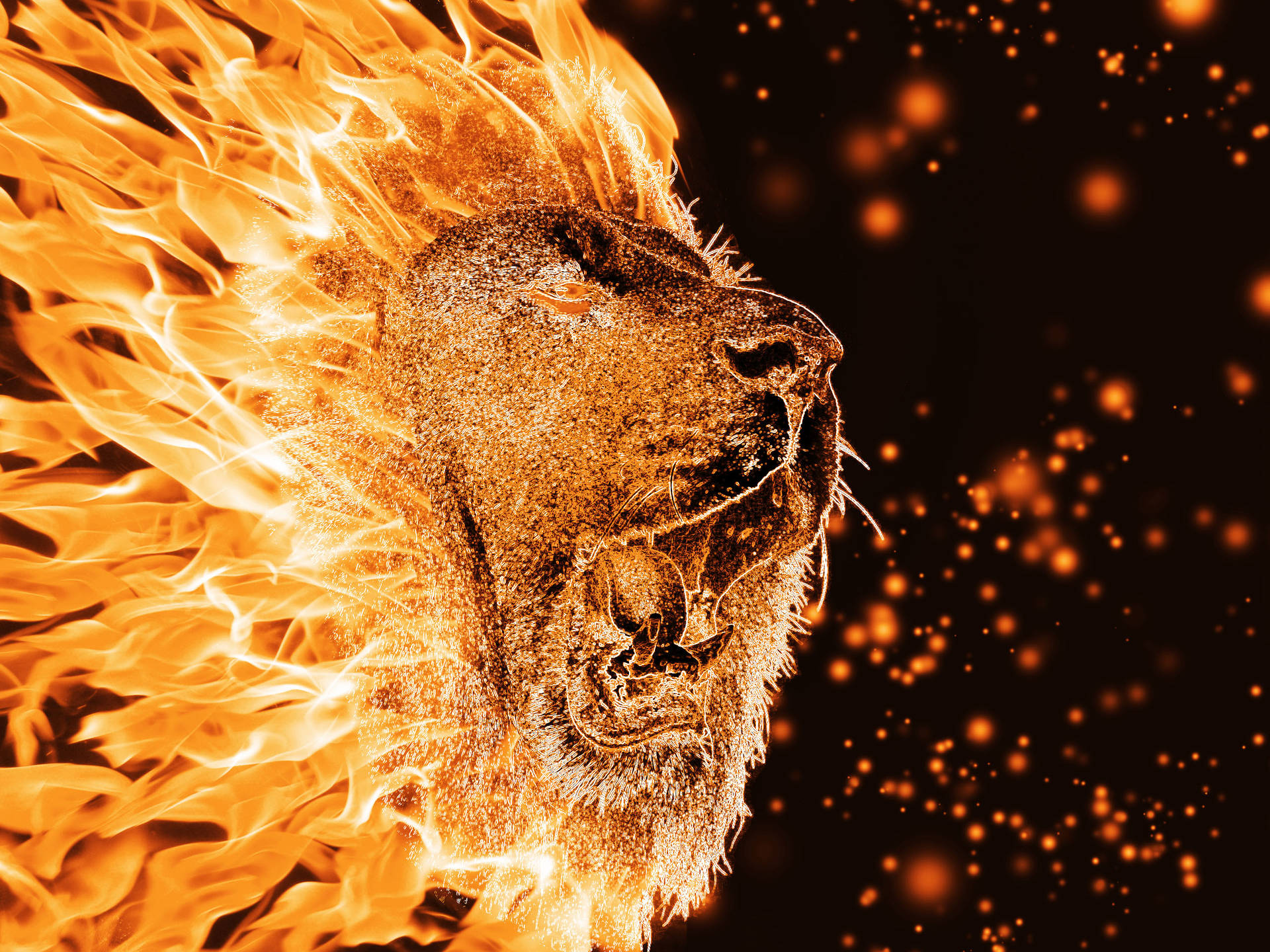 Fiery Lion Roar Art Background