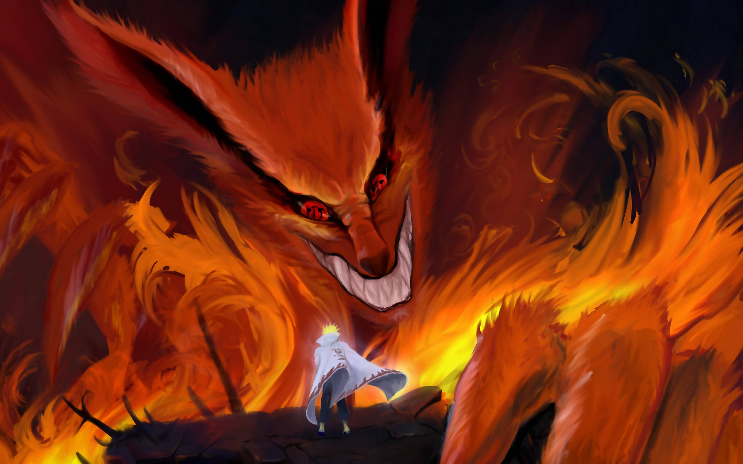 Fiery Naruto Kurama Over Uzumaki Background