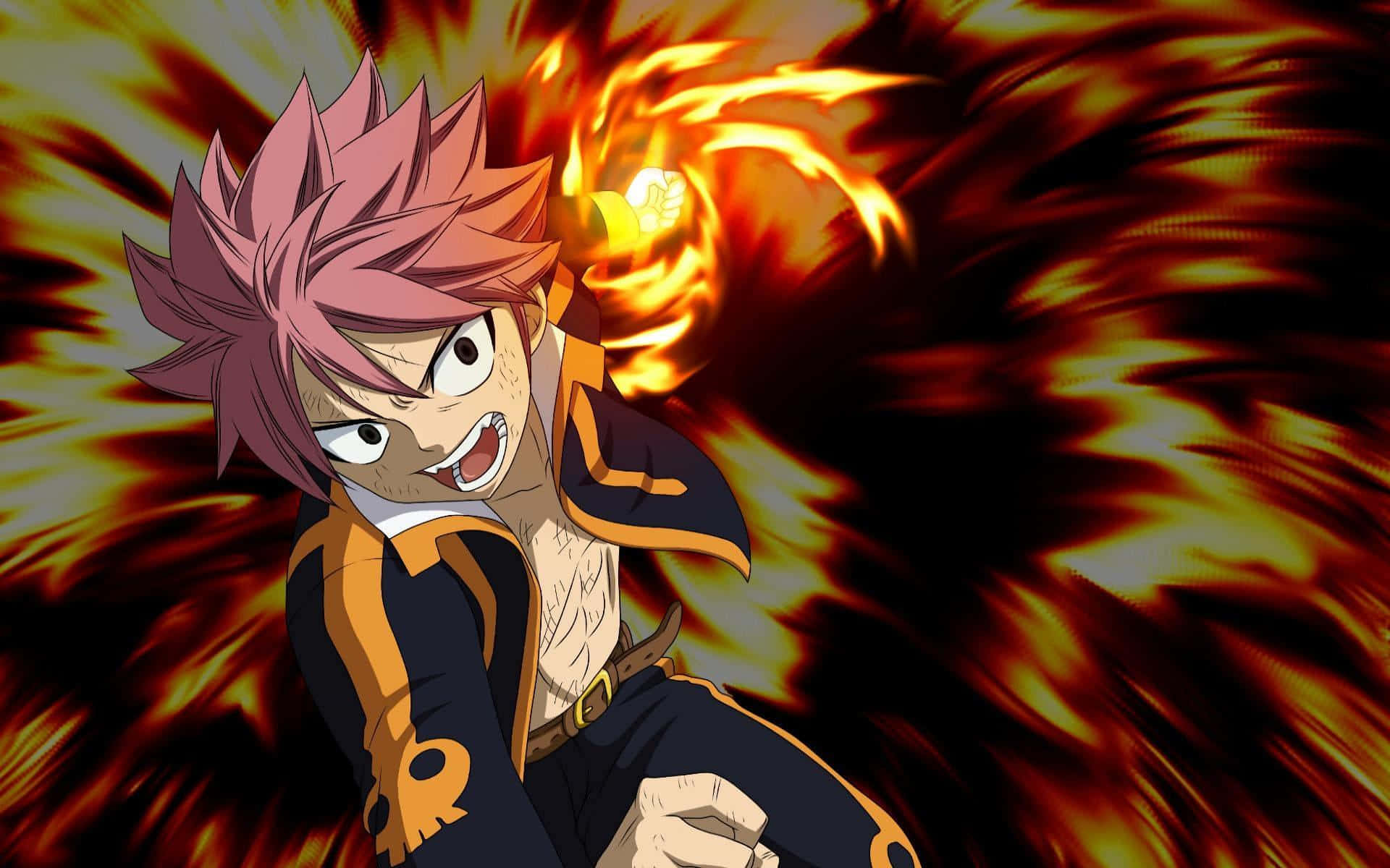 Fiery Natsu Dragneel In Action Background