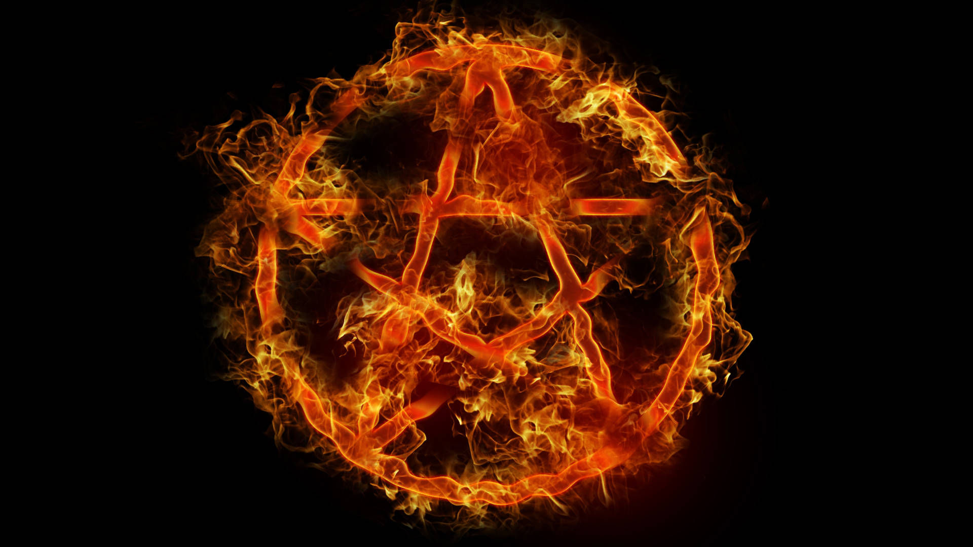 Fiery Pentagram In Black Background