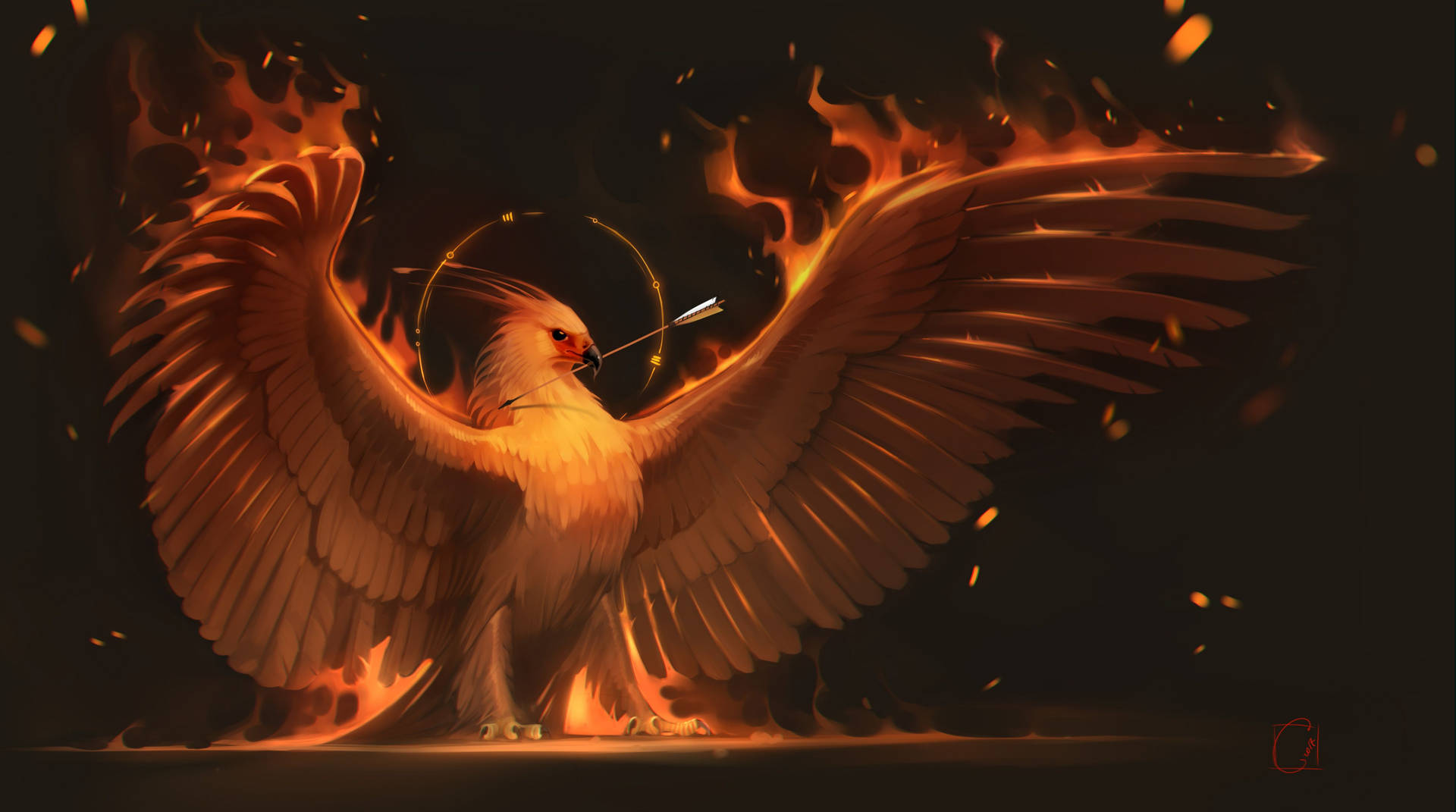 Fiery Phoenix With Arrow Background
