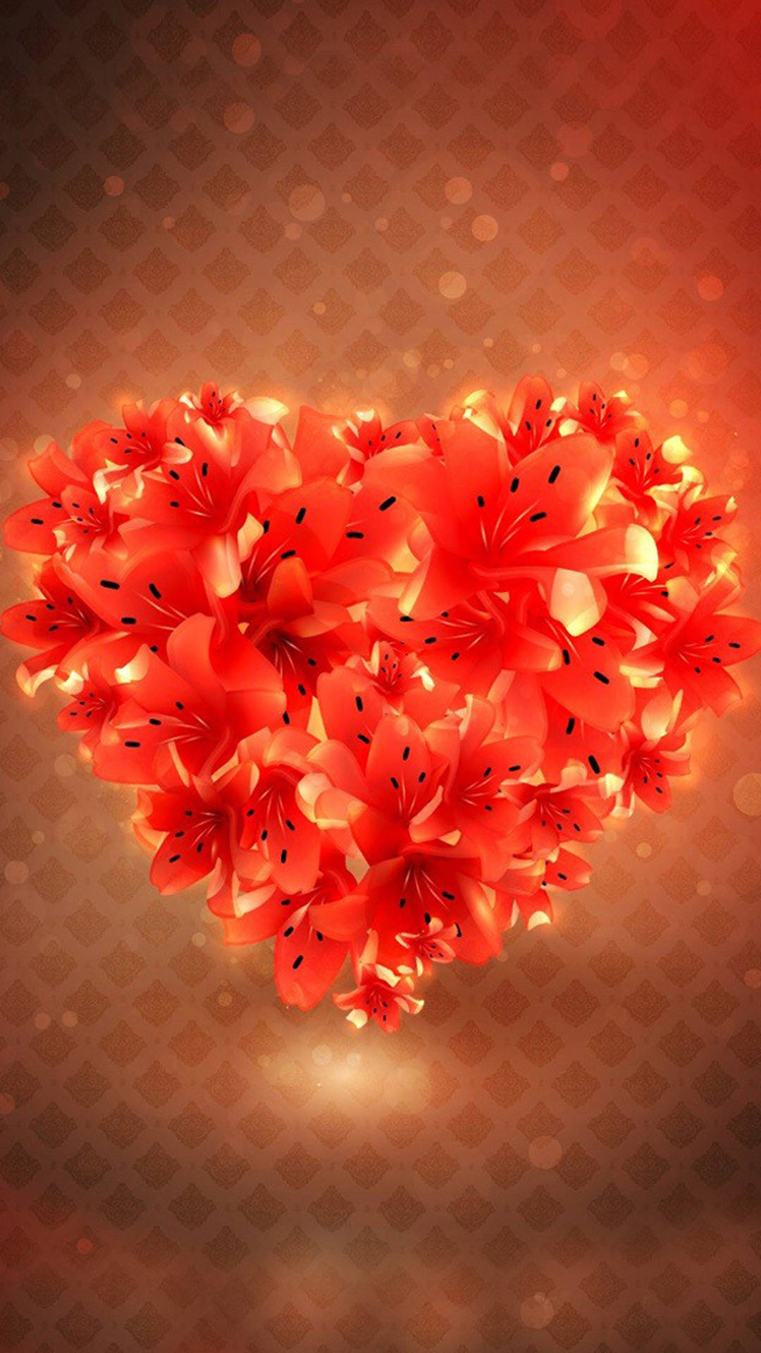 Fiery Red Flower Heart Background