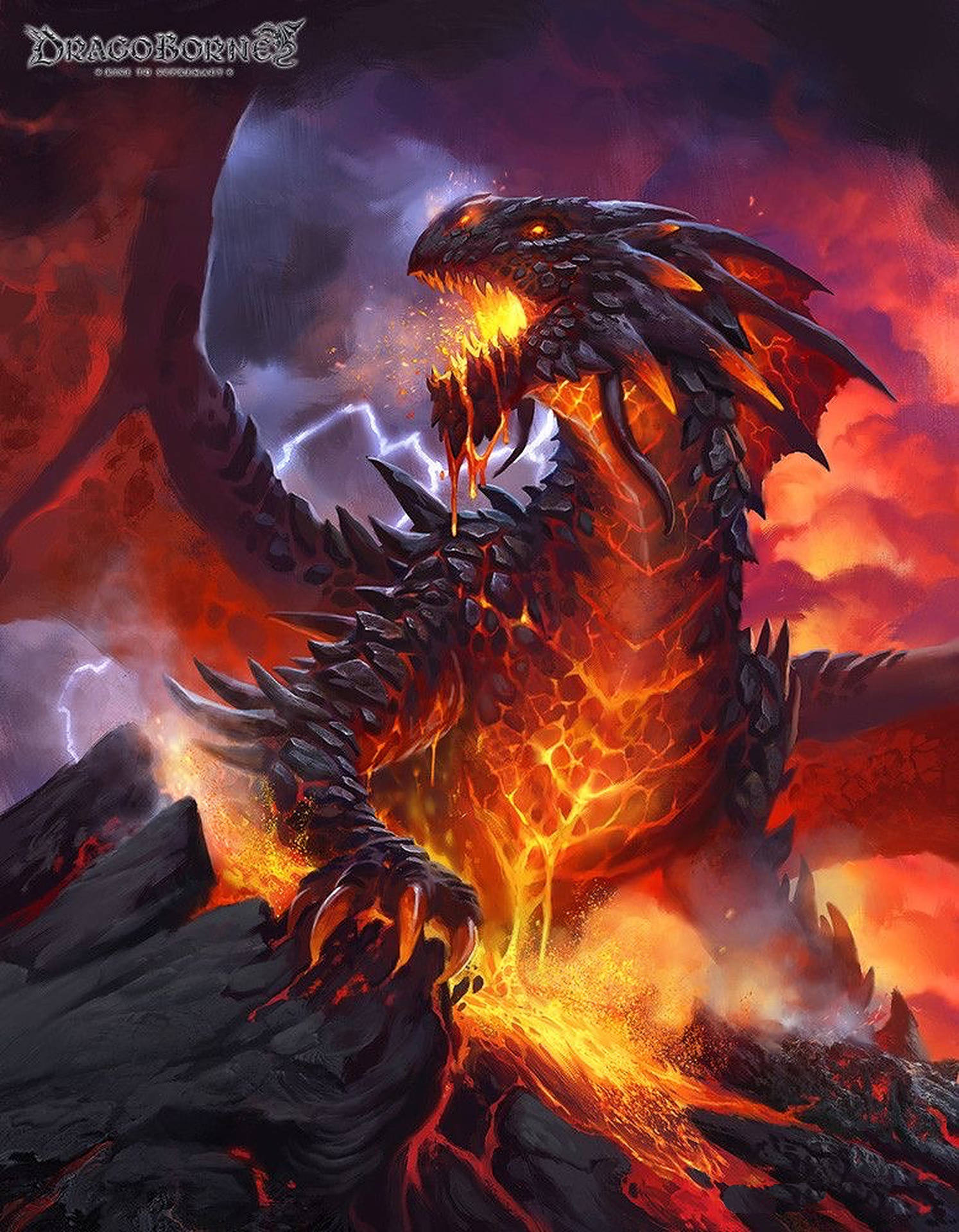 Fiery Red Lightning Dragon Background