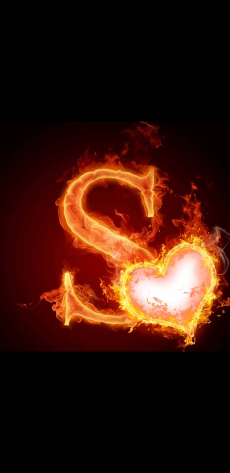 Fiery S Letter Heart Background