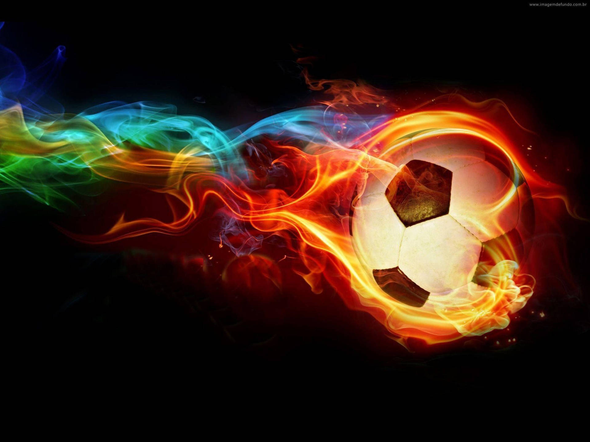 Fiery Soccer Ball In Action Background