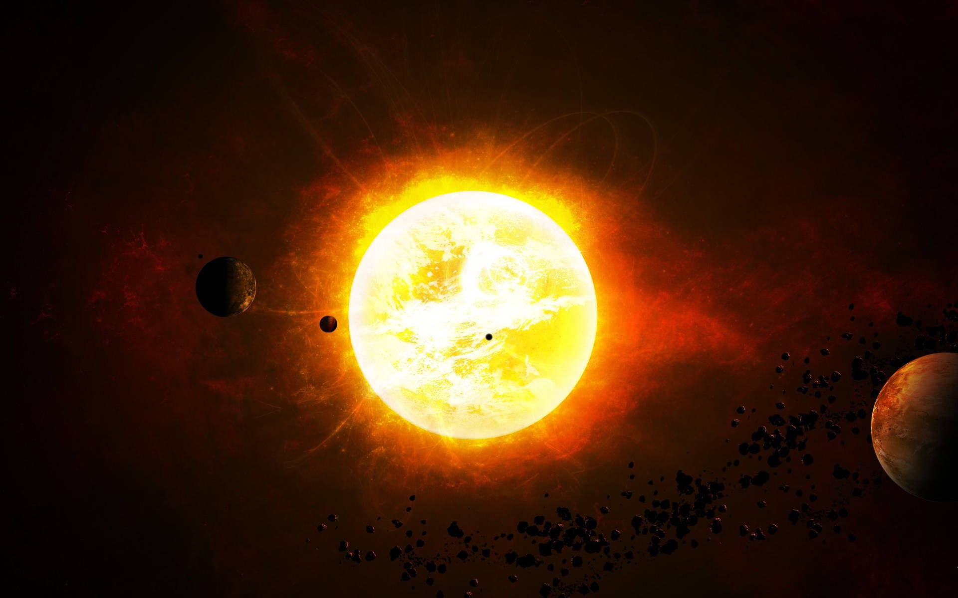Fiery Sun In Space Background